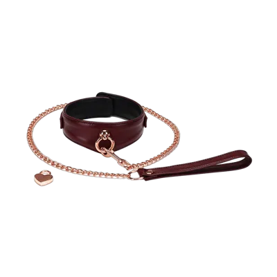 Шкіряний нашийник з повідцем Liebe Seele Wine Red Curved Collar, замок-сердечко