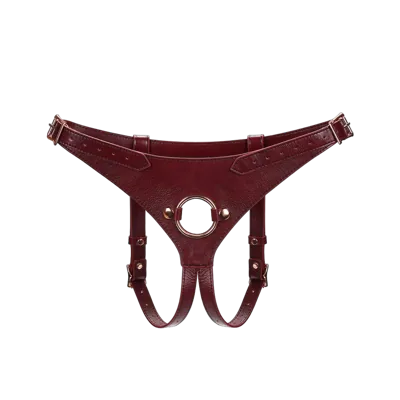 Шкіряні трусики для страпона Liebe Seele Wine Red Strap on Harness, універсальний розмір