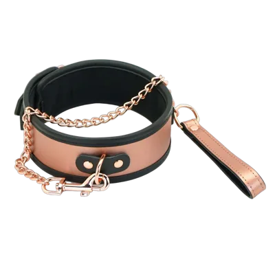 Широкий нашийник з повідцем Liebe Seele Rose Gold Memory Collar with Leash, натуральна шкіра