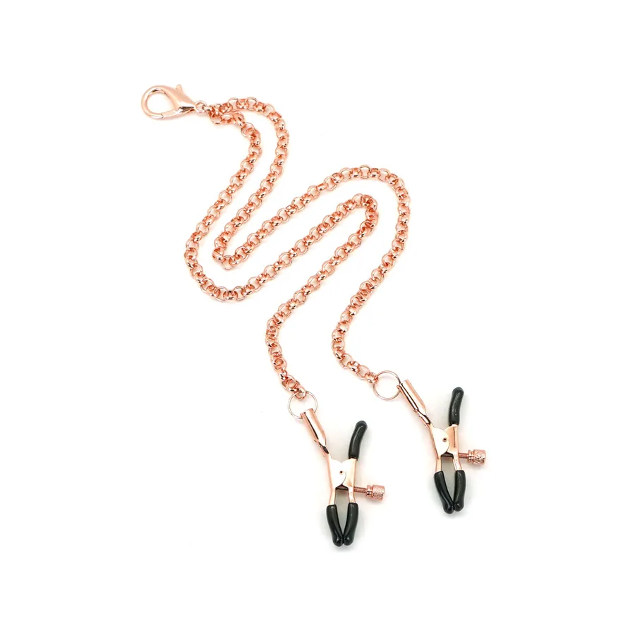 Нашийник із затискачами для сосків Liebe Seele Rose Gold Memory Collar with Nipple Clamps, шкіра