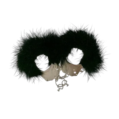 Наручники металеві Adrien Lastic Handcuffs Black з чорним пухнастим оздобленням