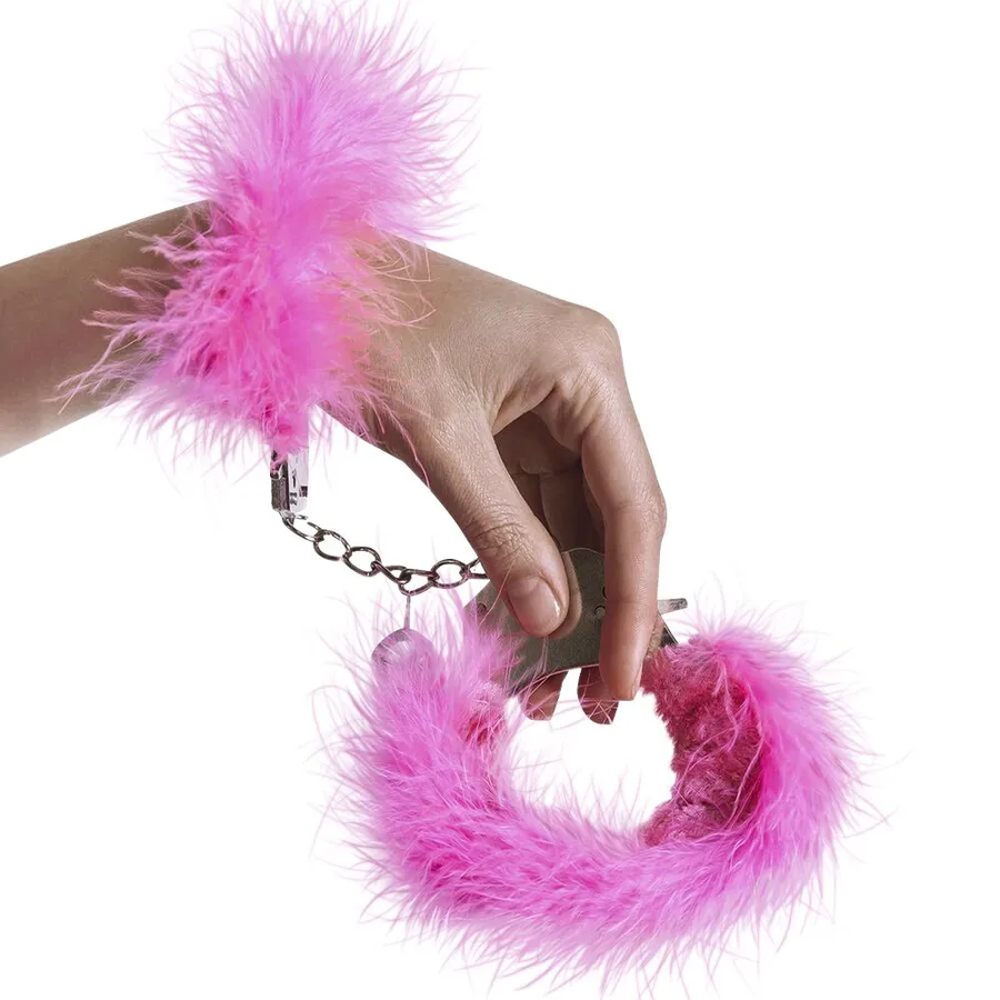 Наручники металеві Adrien Lastic Handcuffs Pink з рожевим пухнастим оздобленням
