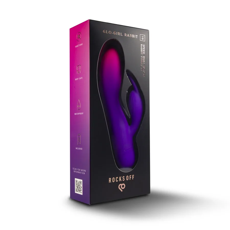 Вібратор-кролик Rocks Off Glo Girl – Rabbit, 2 мотори, 10 режимів, на батарейках