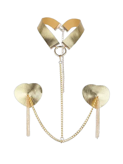 Пестис-сердечки с кисточками и чокером JSY Nipple Sticker RT236114 Golden