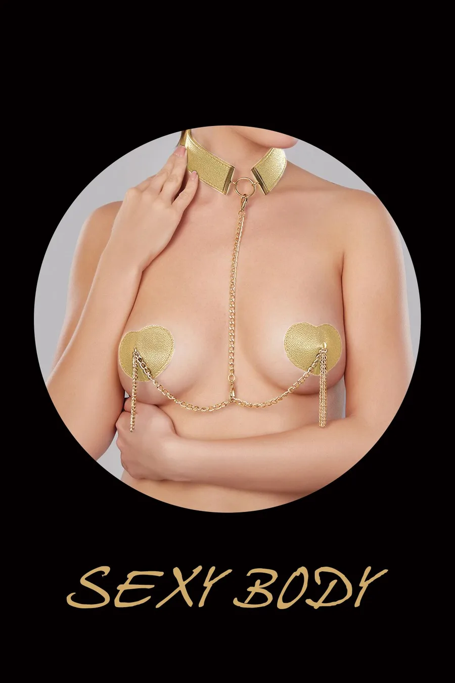 Пестис-сердечки с кисточками и чокером JSY Nipple Sticker RT236114 Golden