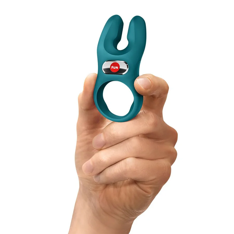 Эрекционное виброкольцо с двойной стимуляцией клитора Fun Factory NŌS PRO Bottle Green, 2 мотора