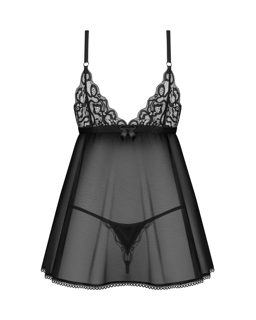 Сорочка беби-долл Obsessive Blomentis babydoll & thong, M/L, кружевной лиф, стринги в комплекте