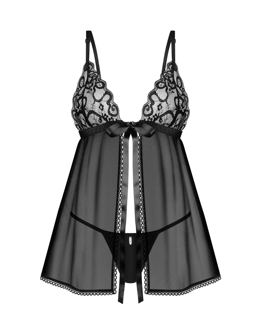 Сорочка беби-долл Obsessive Blomentis babydoll & thong, M/L, кружевной лиф, стринги в комплекте
