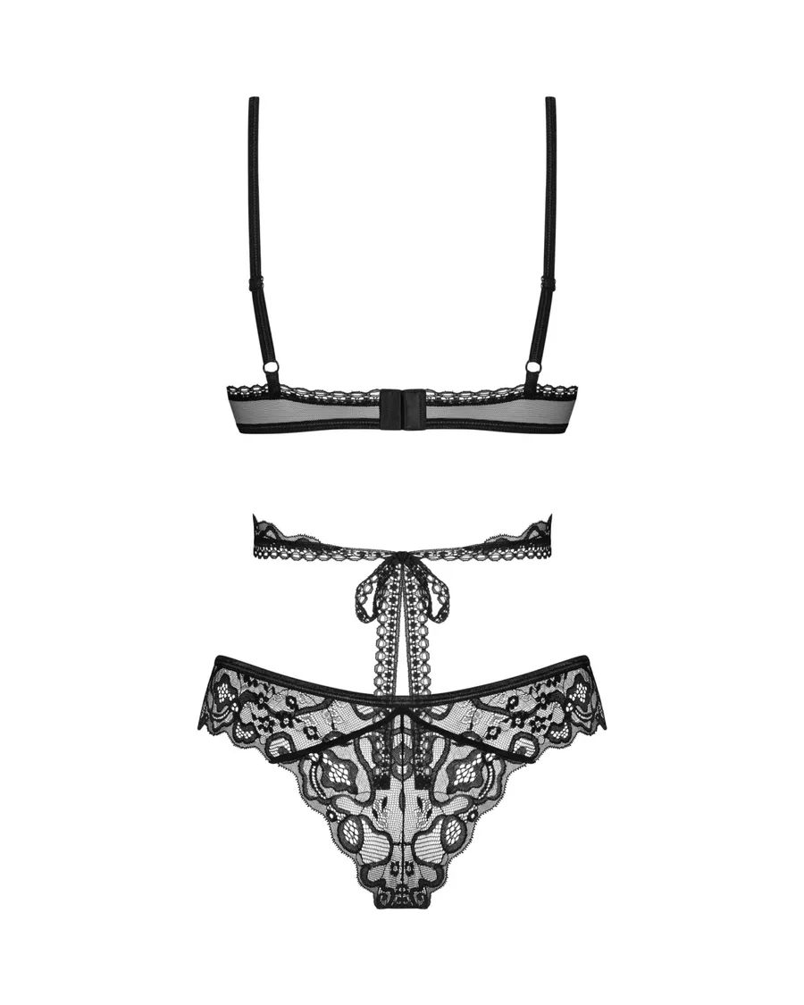 Комплект Obsessive Blomentis 2-pcs set, XL/2XL, мереживний, ліф із зав’язками на спині, трусики-сліпи