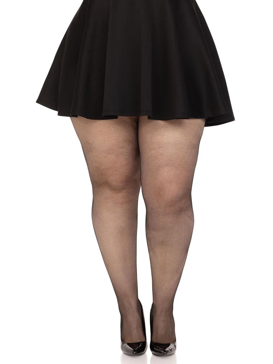 Колготки Leg Avenue Spandex micro net tights, 1X/2X, черные, в мелкую сетку, средняя посадка