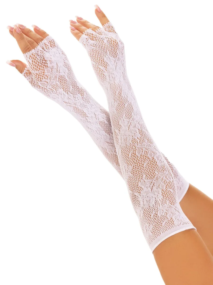 Митенки Leg Avenue Lace Opera Length Fingerless Gloves, белые, ажурные, длина выше локтя