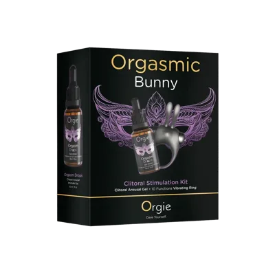 Набір Orgie Orgasmic Bunny: збуджувальні краплі та ерекційне віброкільце