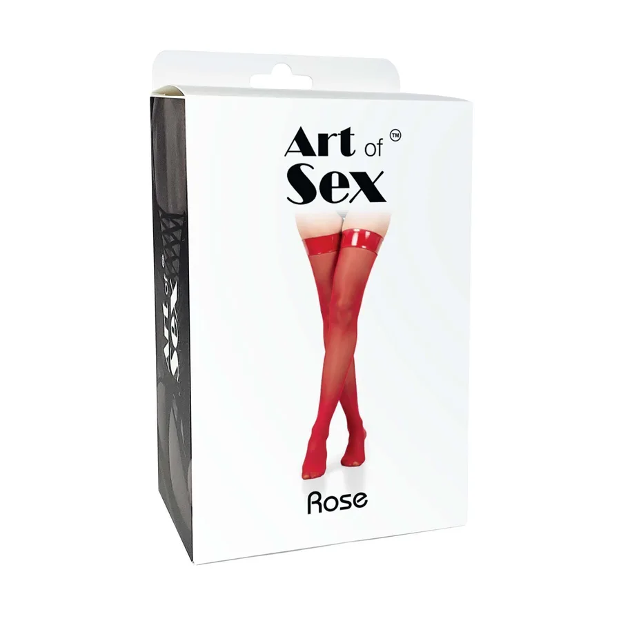 Панчохи в дрібну сітку з лакованою коронкою Art of Sex - Rose, колір чорний, L