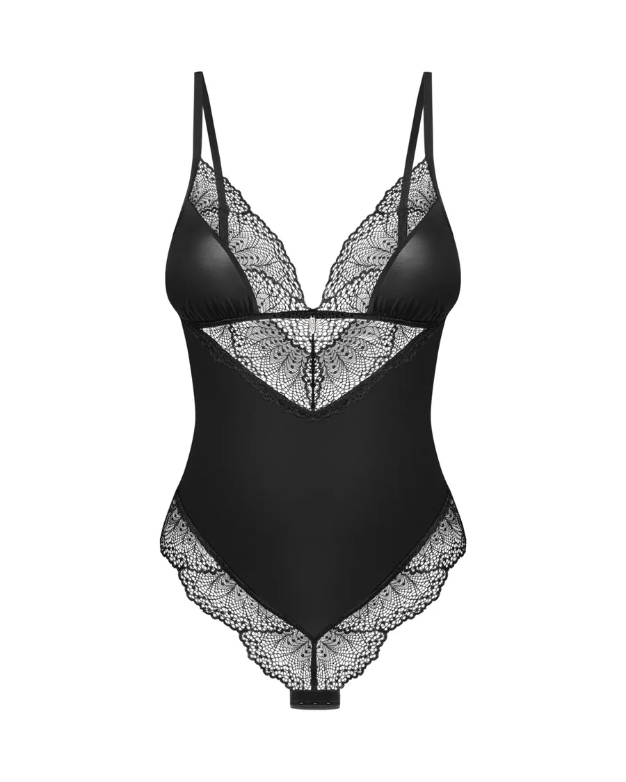 Тедді Obsessive Lobellis teddy, XS/S, чорне, ліф з м’якою чашкою, відкрита спина, низ-стрінги