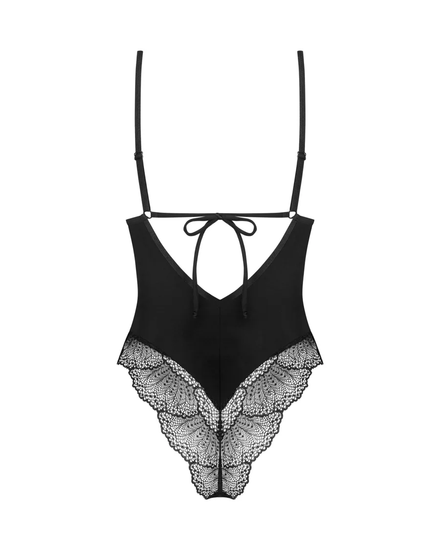 Тедди Obsessive Lobellis teddy, XL/2XL, черное, лиф с мягкой чашкой, открытая спина, низ-стринги