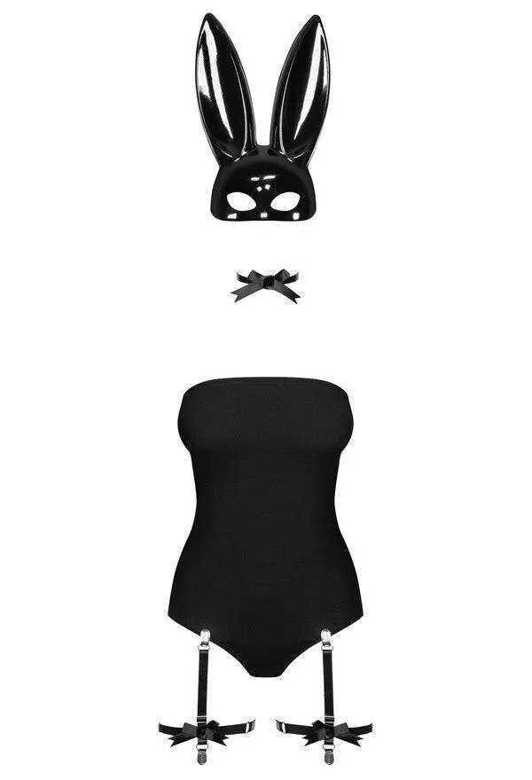 Эротический костюм кролика Obsessive Bunny costume L/XL, black, боди, чокер, гартеры, чулки, маска