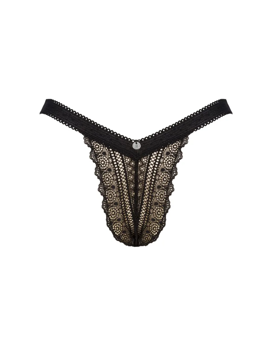 Кружевные трусики с заниженной талией Obsessive Estiqua panties XS/S, black