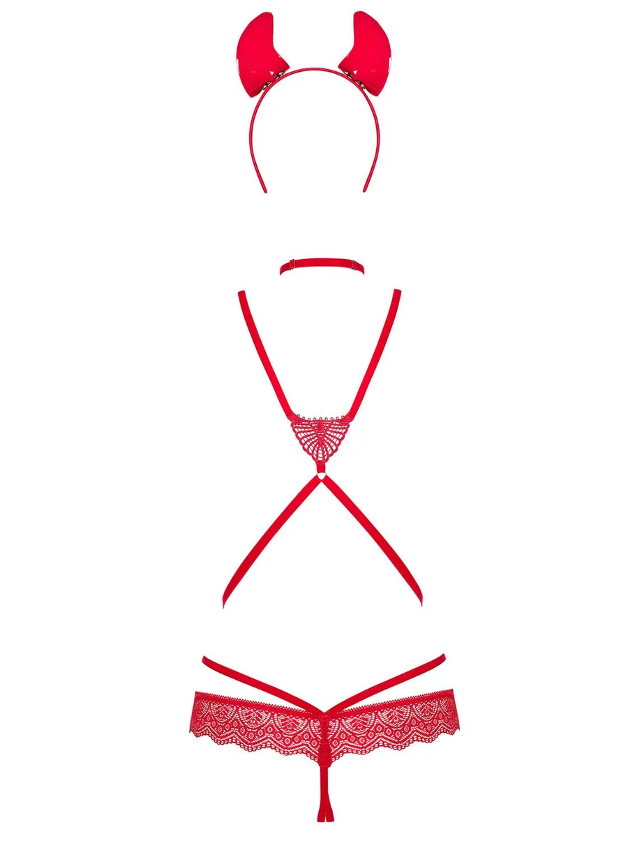 Еротичний костюм чортика зі стреп Obsessive Evilia teddy red L/XL
