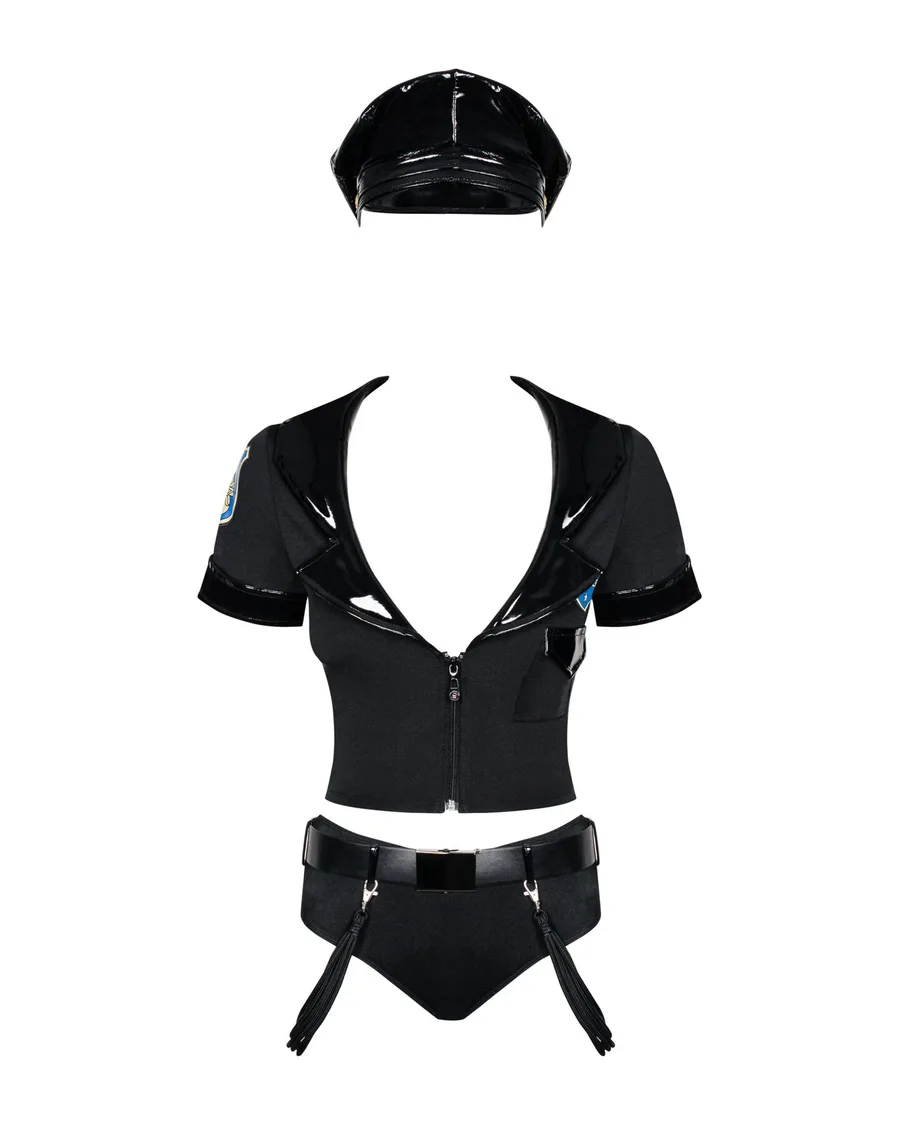 Еротичний костюм поліцейського Obsessive Police set S/M, black, топ, шорти, кепка, пояс, портупея