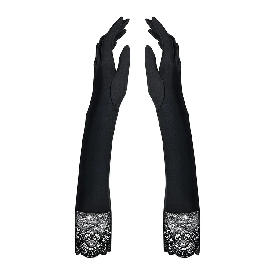Высокие перчатки с камнями и кружевом Obsessive Miamor gloves, black