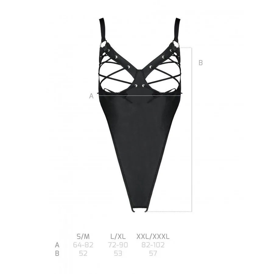 Боди из экокожи Passion CELIN BODY L/XL, black, с доступом, открытый