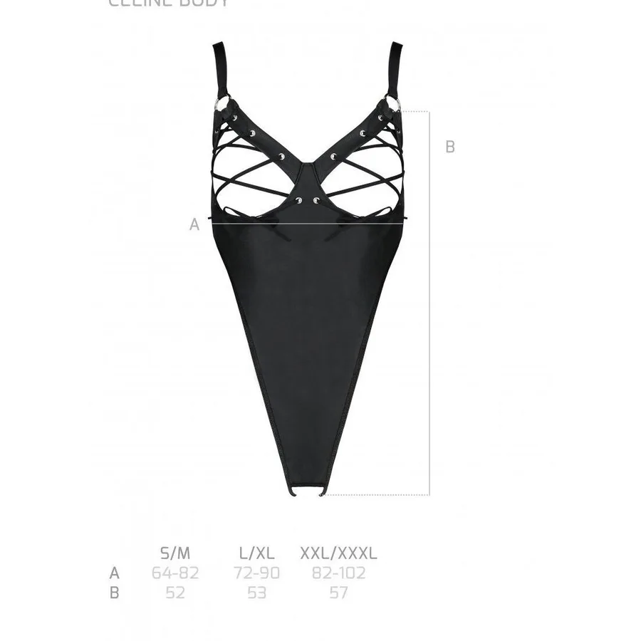 Боді з екошкіри Passion CELIN BODY S/M, black, з доступом, відкритий