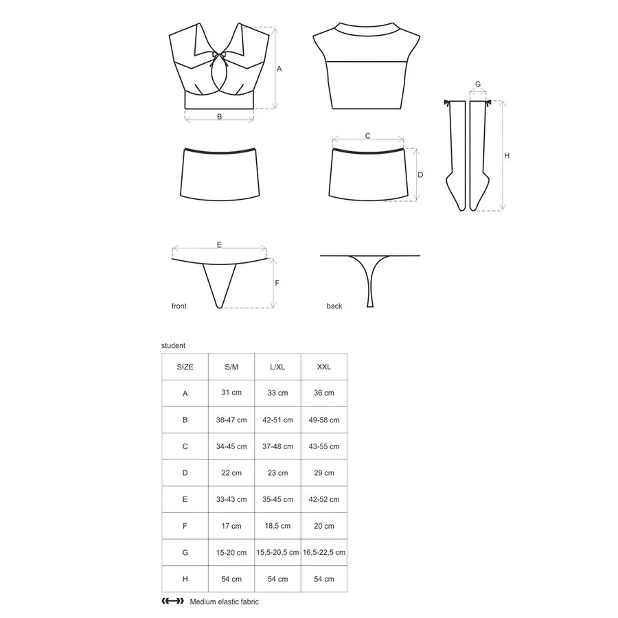 Эротический костюм студентки Obsessive Student 4 pcs costume L/XL, топ, юбка, стринги, гольфы