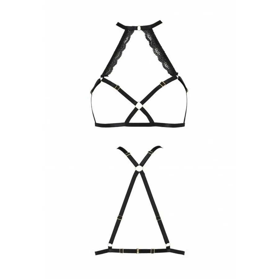 Портупея из стреп с кружевом Passion Exclusive LORRY BRA XXL/XXXL, black, стринги в комплекте