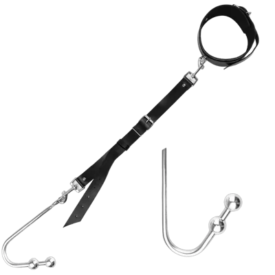 Анальный крюк 3 с ошейником из натуральной кожи Art of Sex - Anal hook, Черный