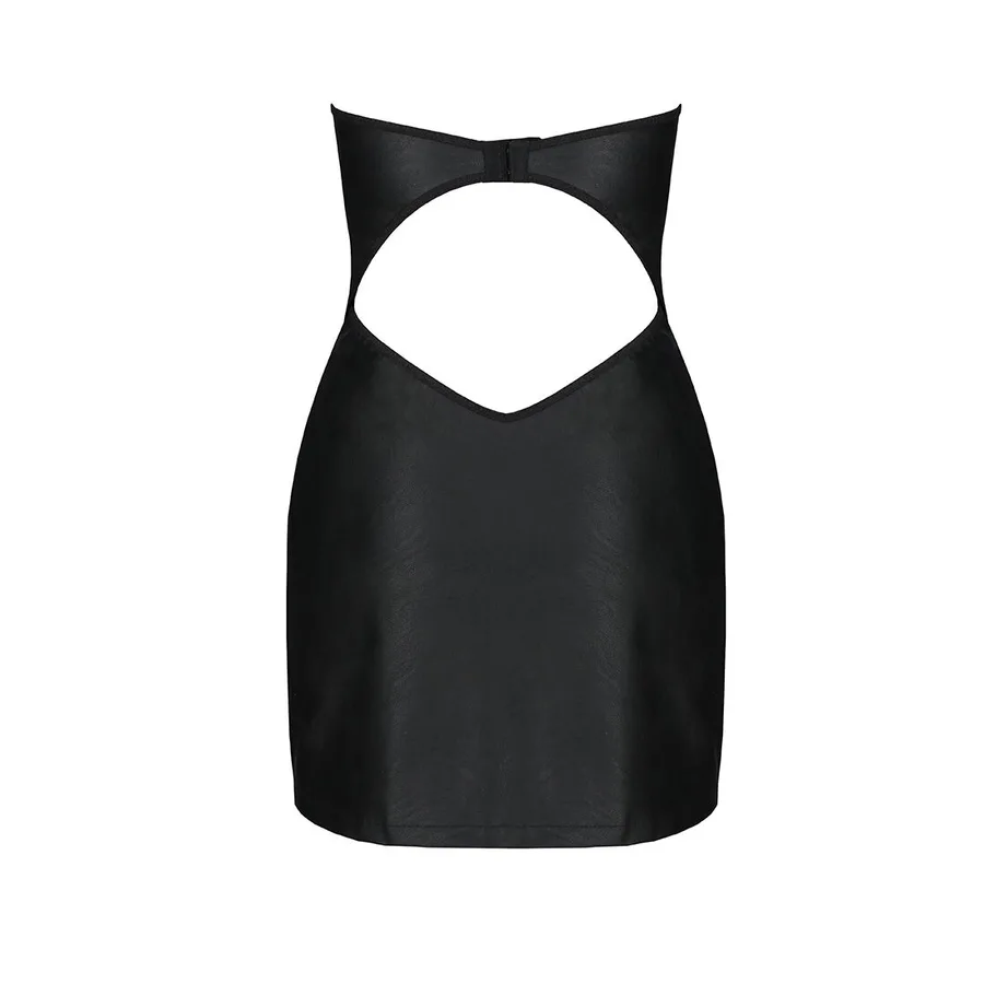 Мини-платье из экокожи Passion CELINE CHEMISE S/M, black, шнуровка, трусики в комплекте