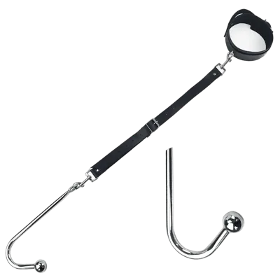 Анальный крюк 2 с ошейником из натуральной кожи Art of Sex - Anal hook, Черный