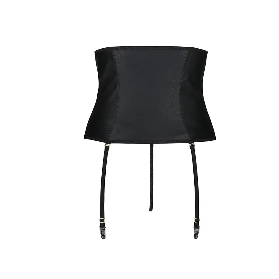 Пояс-корсет из экокожи Passion CELINE SET L/XL, black, шнуровка, съемные пажи для чулок, стринги