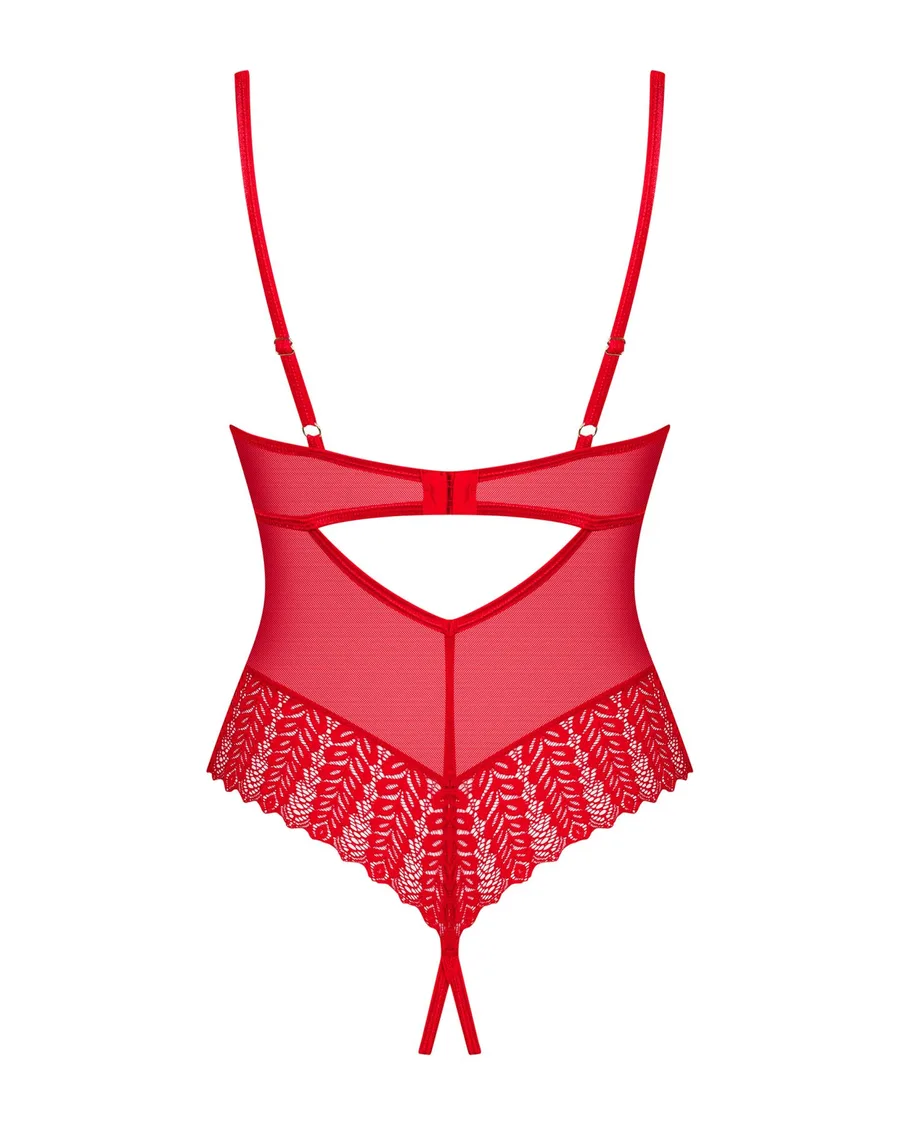 Боді з доступом Obsessive Ingridia crotchless teddy XS/S, червоне, відкриті груди