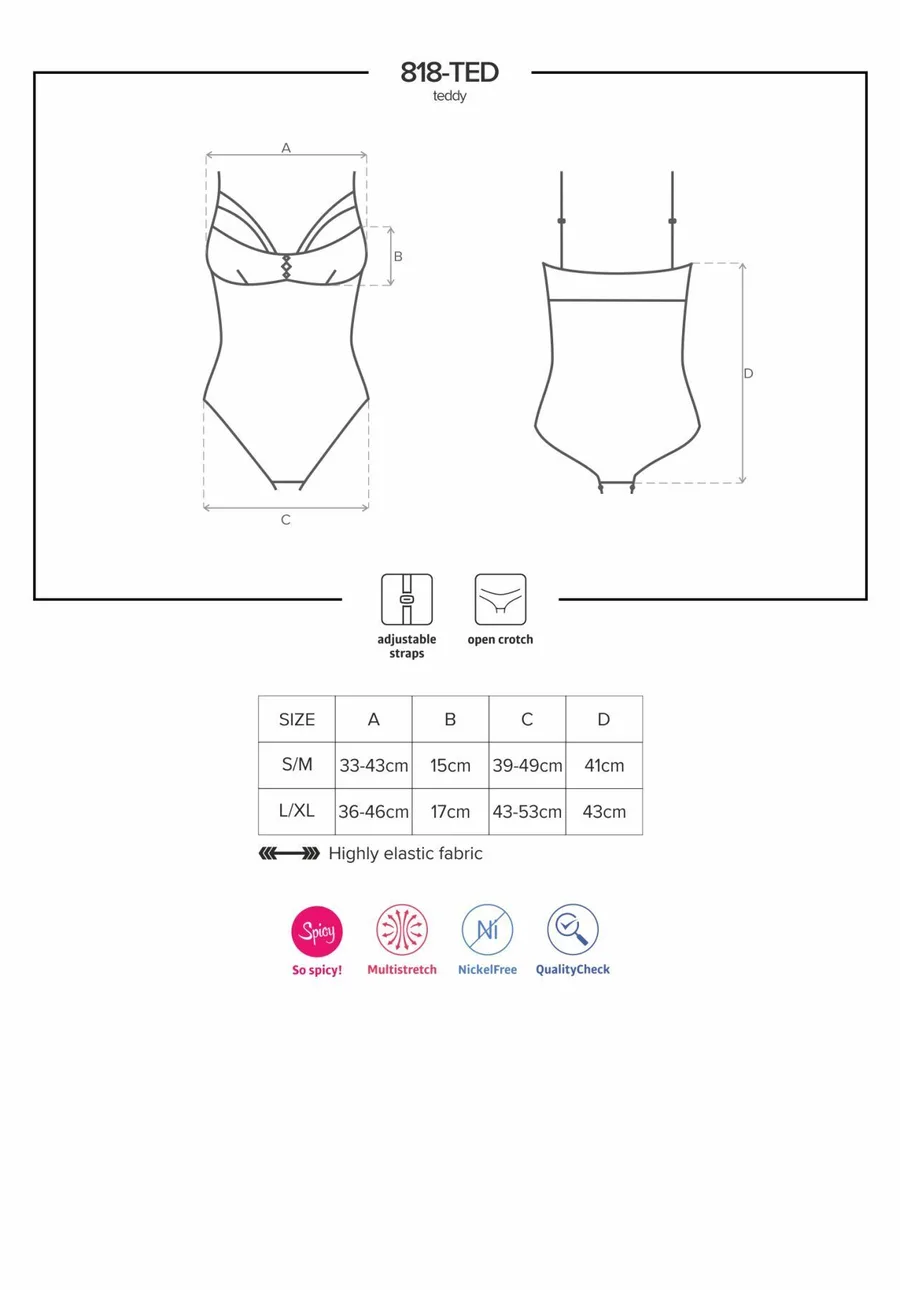 Мереживне боді з доступом Obsessive 818-TED-1 teddy M/L, чорне