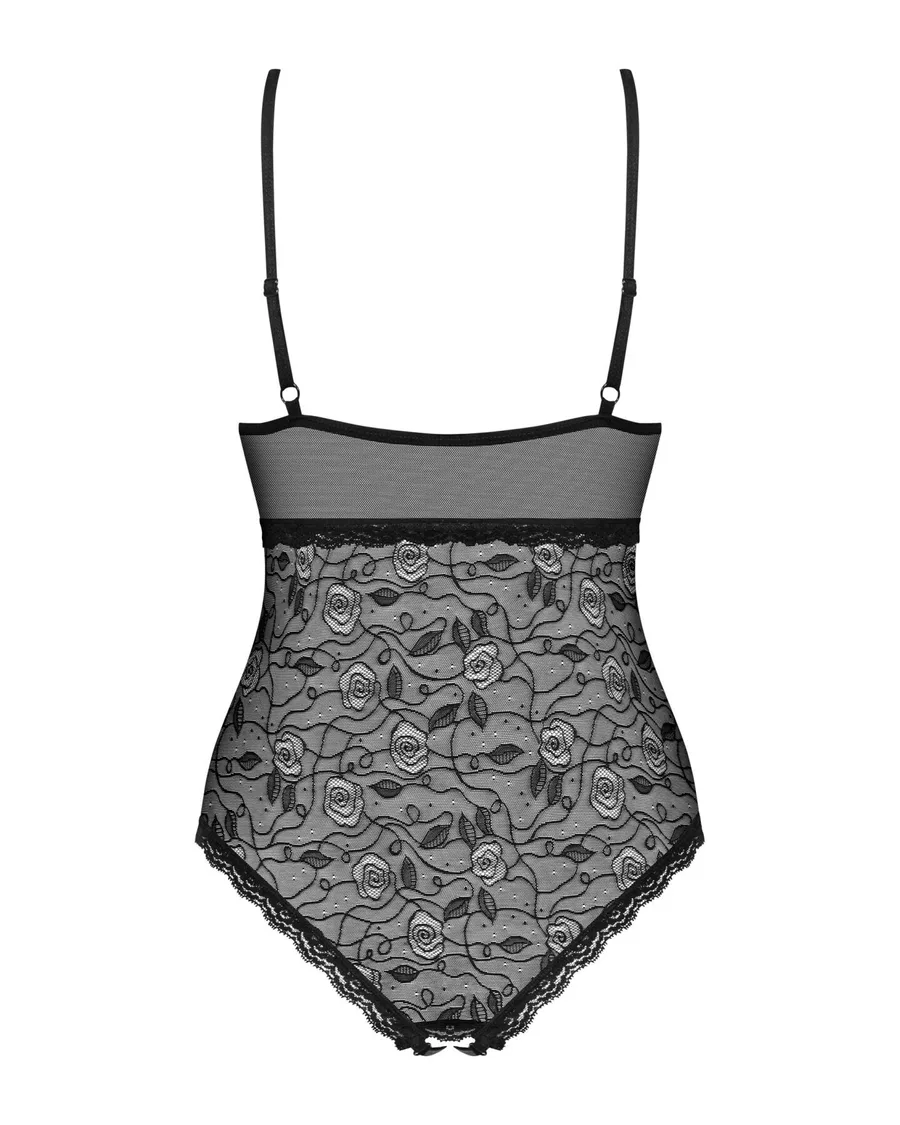 Кружевное боди с доступом Obsessive 818-TED-1 teddy XS/S, черное