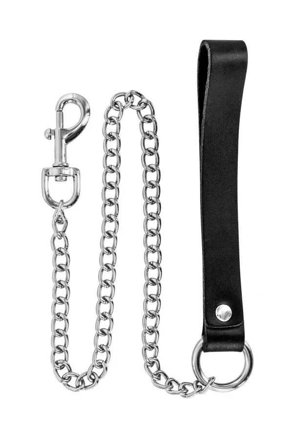 Поводок из натуральной кожи Fetish Tentation Premium Metal leash with cowhide leather wrist 72 см