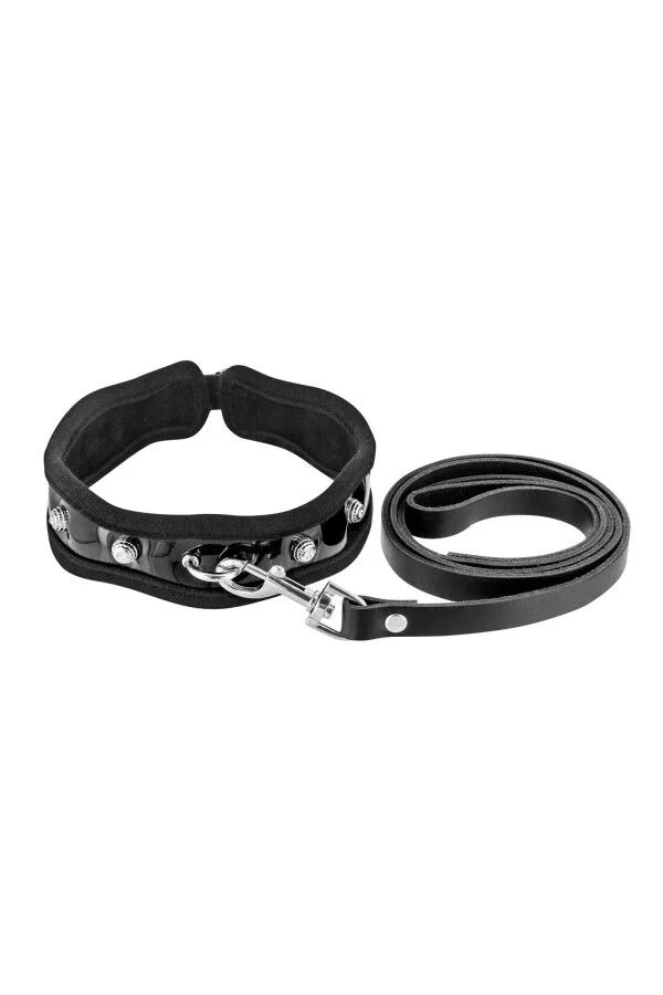 Поводок из натуральной кожи Fetish Tentation Premium Patent leather chocker and leash