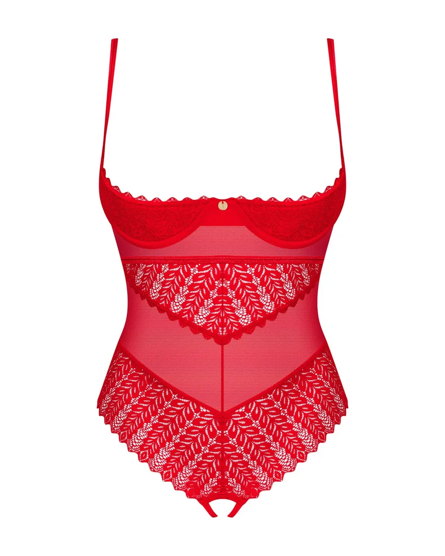 Боди с доступом Obsessive Ingridia crotchless teddy XL/2XL, красное, открытая грудь