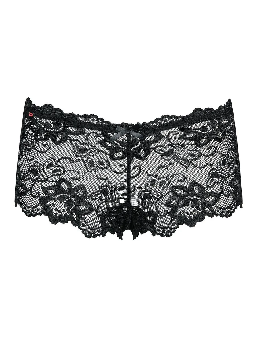 Трусики-шортики Obsessive Idillia shorties, L/XL, черные, кружевные, с низкой посадкой