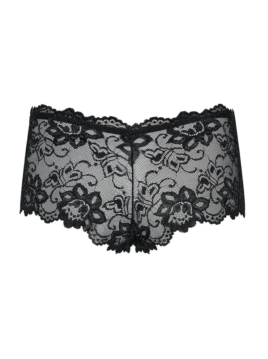 Трусики-шортики Obsessive Idillia shorties, L/XL, черные, кружевные, с низкой посадкой