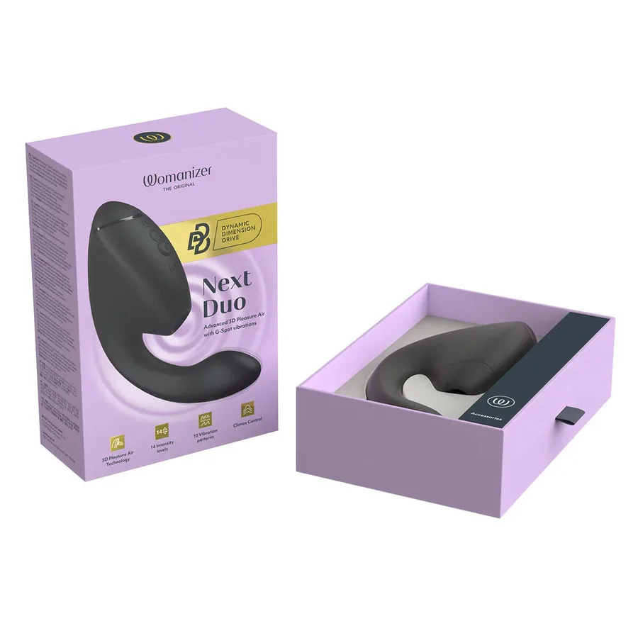 Двойной вакуумный клиторальный стимулятор с вибрацией Womanizer Next Duo - Black