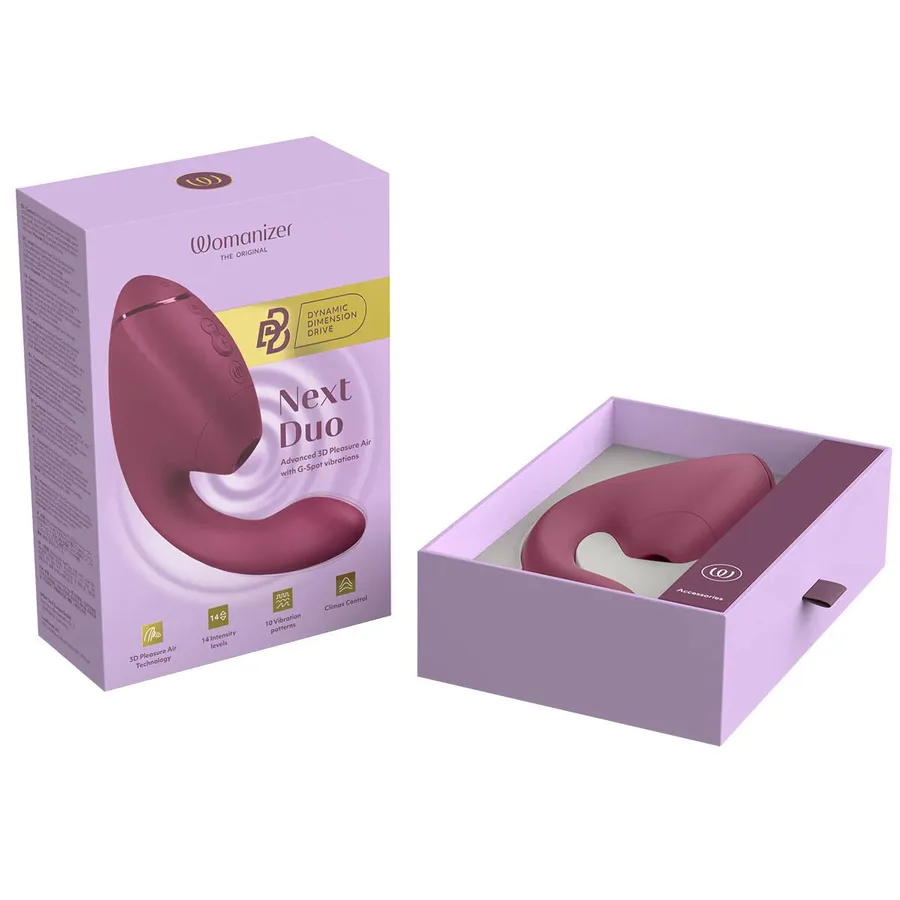 Двойной вакуумный клиторальный стимулятор с вибрацией Womanizer Next Duo - Dusky Pink