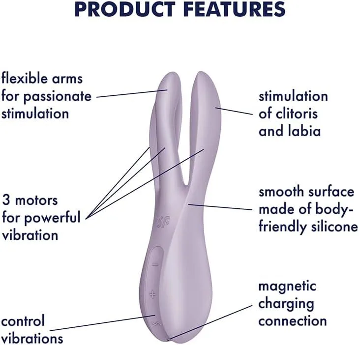 Кліторальний вібратор Satisfyer Threesome 2 Violet, 3 гнучкі пальчики, 3 мотори