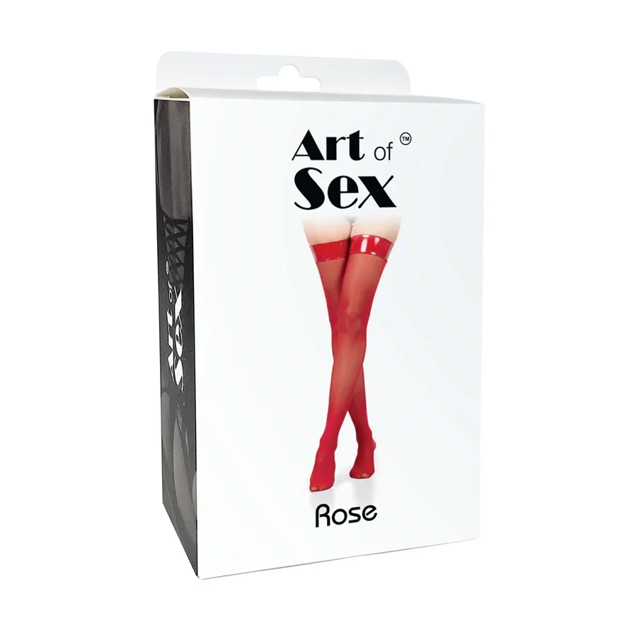 Панчохи в дрібну сітку з коронкою Art of Sex - Rose, колір чорний з ефектом мокрого оксамиту, S