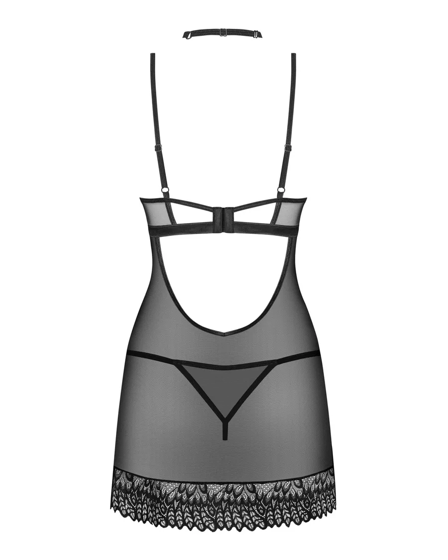 Сорочка Obsessive Donarella chemise & thong, XS/S, кружевной лиф, чокер и стринги в комплекте