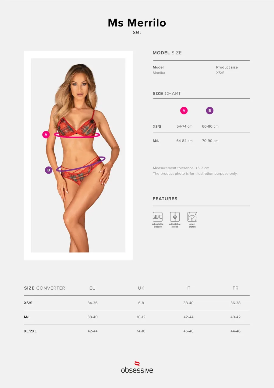 Комплект Obsessive Ms Merrilo 2-pcs set, M/L, мягкий бюстгальтер и трусики с доступом и с помпоном