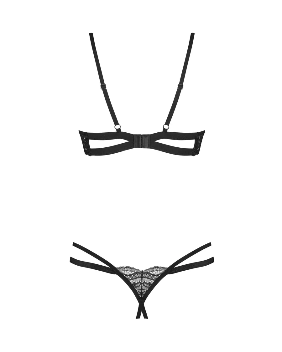 Комплект Obsessive Nutris 2-pcs crotchless set, M/L, лиф с открытыми чашками, трусики с доступом
