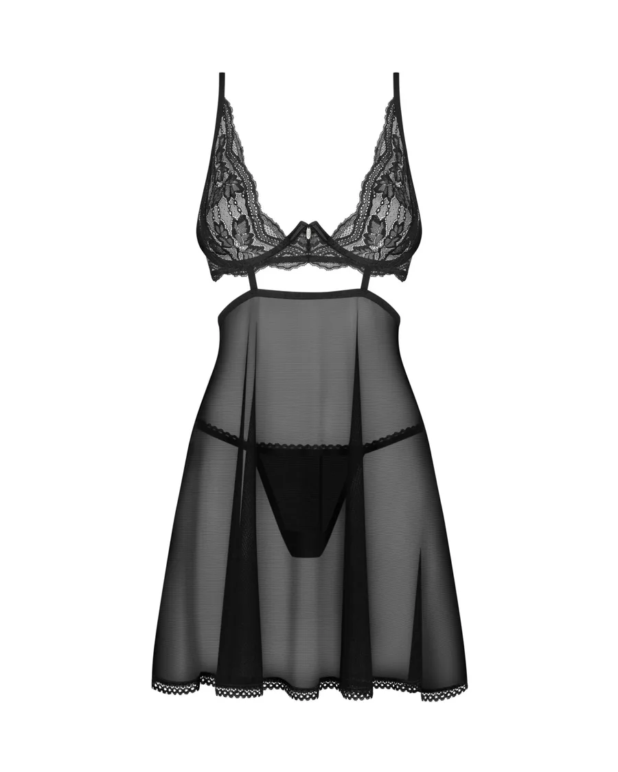 Бебі-дол Obsessive Nutris babydoll & thong, M/L, імітація ліфа та спіднички, стрінги в комплекті