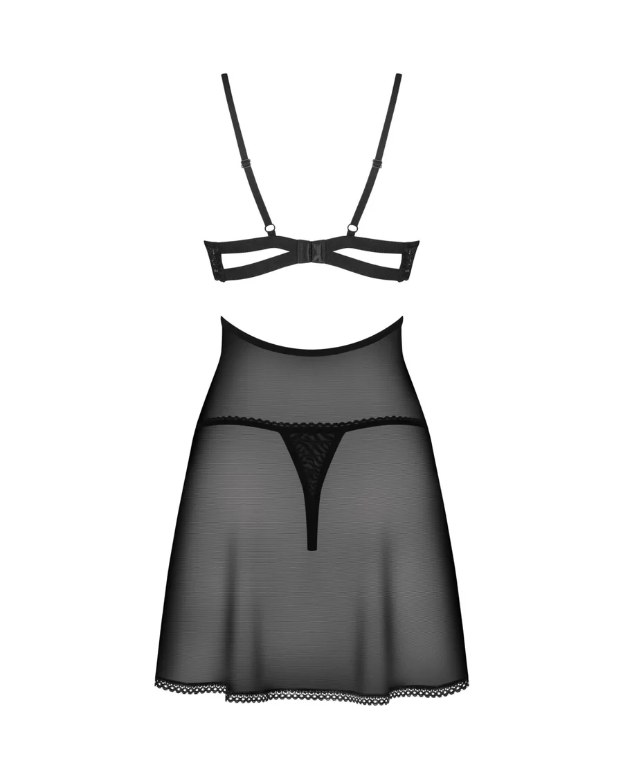 Бебі-дол Obsessive Nutris babydoll & thong, XL/2XL, імітація ліфа та спіднички, стрінги в комплекті