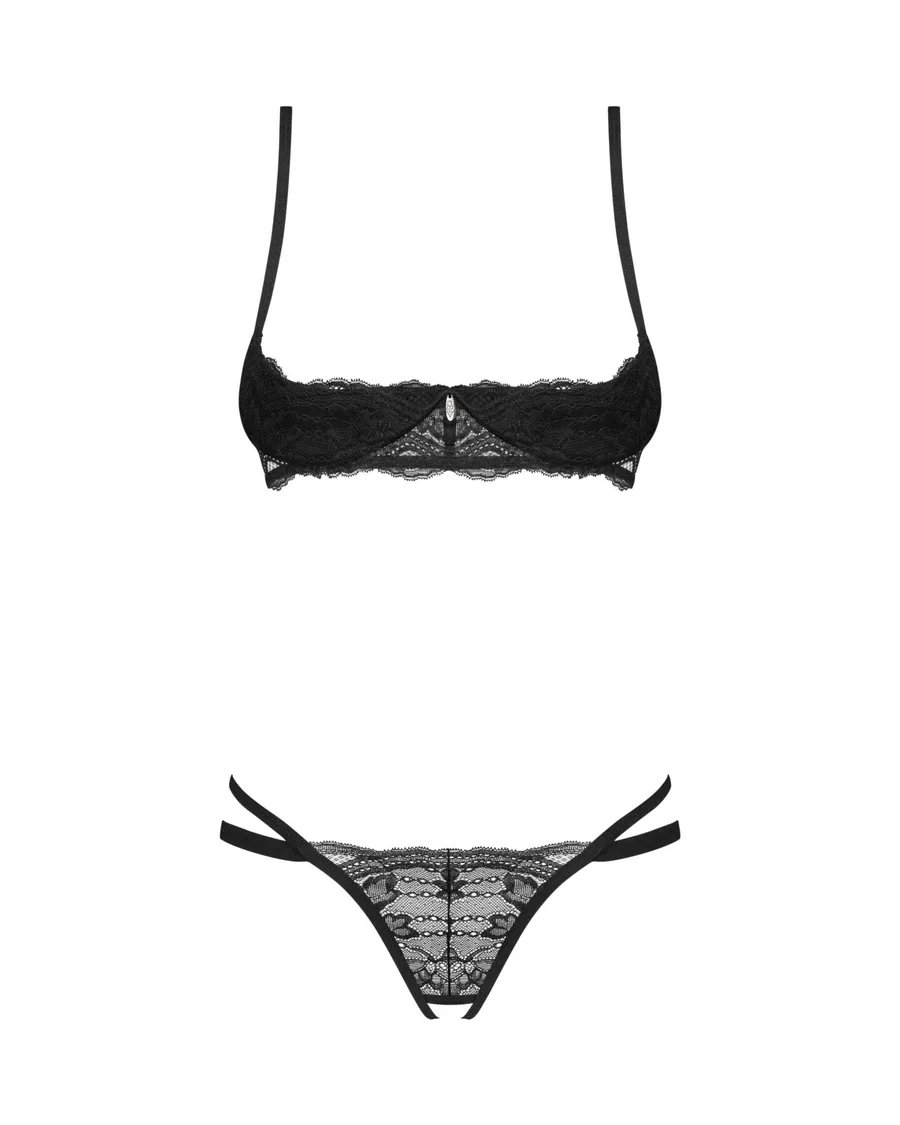 Комплект Obsessive Nutris 2-pcs crotchless set, XS/S, ліф з відкритими чашками, трусики з доступом